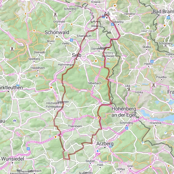 Miniaturní mapa "Trasa Aš" inspirace pro cyklisty v oblasti Severozápad, Czech Republic. Vytvořeno pomocí plánovače tras Tarmacs.app