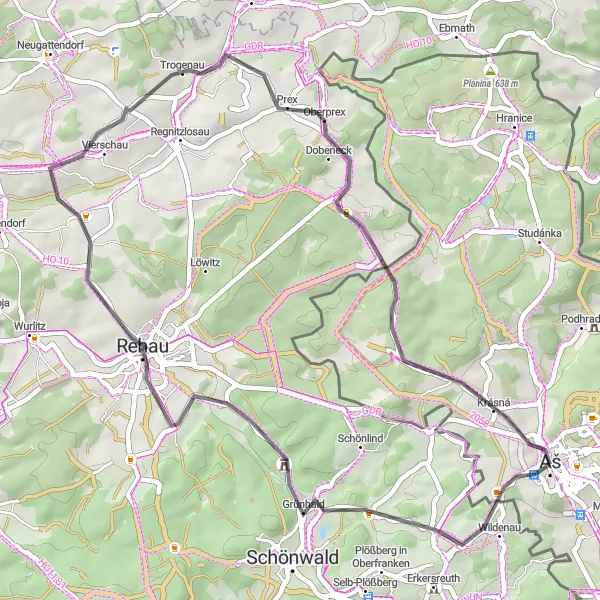 Miniaturní mapa "Trasa Rehau" inspirace pro cyklisty v oblasti Severozápad, Czech Republic. Vytvořeno pomocí plánovače tras Tarmacs.app