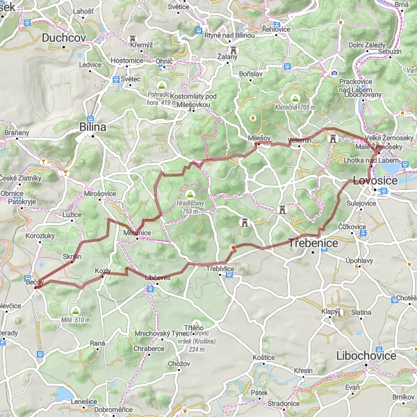 Mapa miniatúra "Lesní okruh kolem Bečova" cyklistická inšpirácia v Severozápad, Czech Republic. Vygenerované cyklistickým plánovačom trás Tarmacs.app