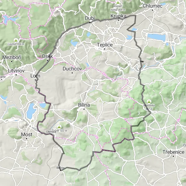 Mapa miniatúra "Road cycling adventure through picturesque landscapes" cyklistická inšpirácia v Severozápad, Czech Republic. Vygenerované cyklistickým plánovačom trás Tarmacs.app