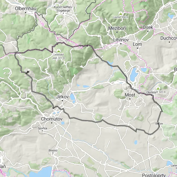 Karten-Miniaturansicht der Radinspiration "Entdeckungstour durch historische Ortschaften" in Severozápad, Czech Republic. Erstellt vom Tarmacs.app-Routenplaner für Radtouren