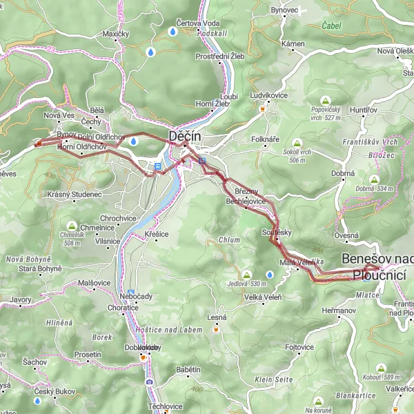 Map miniature of "Scenic Gravel Ride" cycling inspiration in Severozápad, Czech Republic. Generated by Tarmacs.app cycling route planner