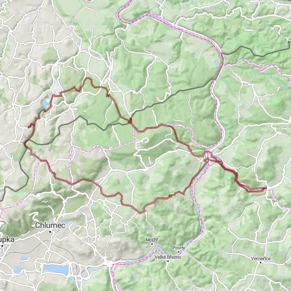 Mapa miniatúra "Gravel Kolo Hadí vrch" cyklistická inšpirácia v Severozápad, Czech Republic. Vygenerované cyklistickým plánovačom trás Tarmacs.app