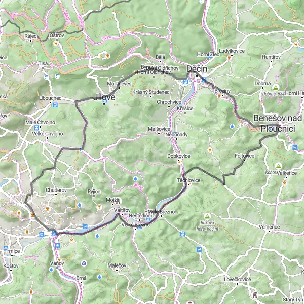 Mapa miniatúra "Cyklostezka kolem Mariánského vrchu" cyklistická inšpirácia v Severozápad, Czech Republic. Vygenerované cyklistickým plánovačom trás Tarmacs.app