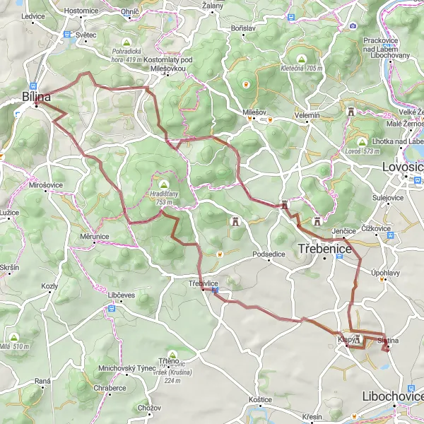 Mapa miniatúra "Trasa cez Špičák a Kučlín" cyklistická inšpirácia v Severozápad, Czech Republic. Vygenerované cyklistickým plánovačom trás Tarmacs.app