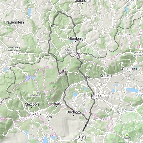 Mapa miniatúra "Cyklotrasa kolem Bíliny - Duchcov až Straky" cyklistická inšpirácia v Severozápad, Czech Republic. Vygenerované cyklistickým plánovačom trás Tarmacs.app