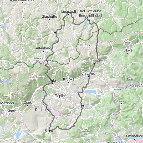 Mapa miniatúra "Cyklotrasa kolem Bíliny - Chlum až Bílina" cyklistická inšpirácia v Severozápad, Czech Republic. Vygenerované cyklistickým plánovačom trás Tarmacs.app