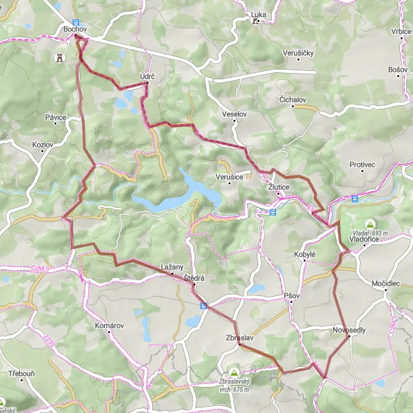Mapa miniatúra "Pieskový okruh pre gravel" cyklistická inšpirácia v Severozápad, Czech Republic. Vygenerované cyklistickým plánovačom trás Tarmacs.app