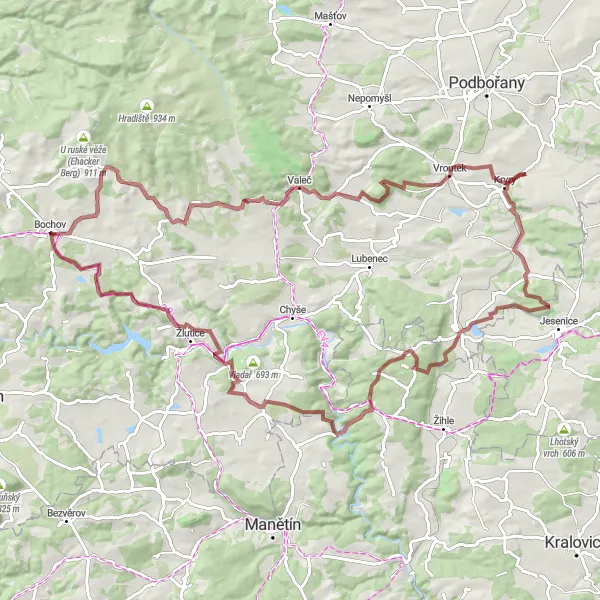 Miniaturní mapa "Gravel trasa Velký Hlavákov - Údrč" inspirace pro cyklisty v oblasti Severozápad, Czech Republic. Vytvořeno pomocí plánovače tras Tarmacs.app