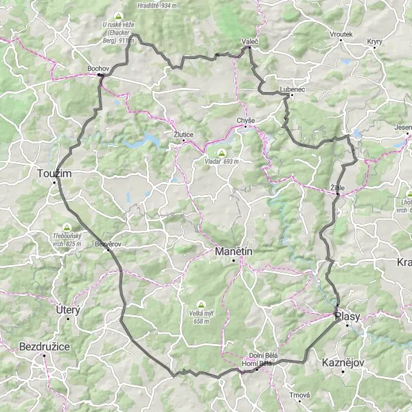 Mapa miniatúra "Okruh na silnici so významnými zastávkami" cyklistická inšpirácia v Severozápad, Czech Republic. Vygenerované cyklistickým plánovačom trás Tarmacs.app