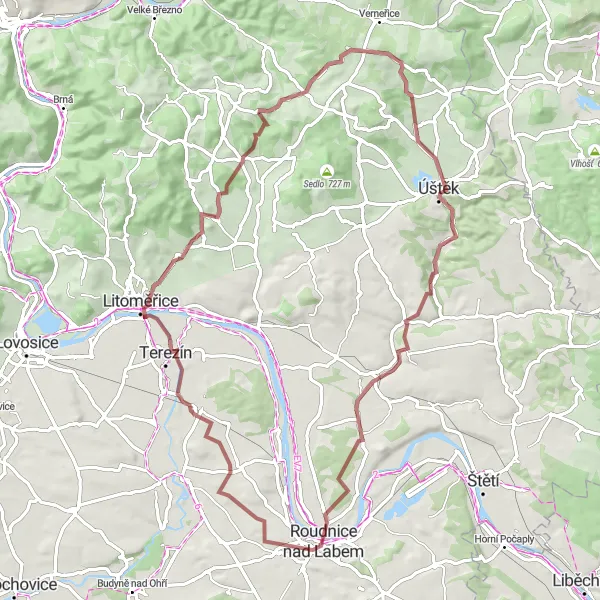 Miniaturní mapa "Gravel Adventure near Bohušovice nad Ohří" inspirace pro cyklisty v oblasti Severozápad, Czech Republic. Vytvořeno pomocí plánovače tras Tarmacs.app