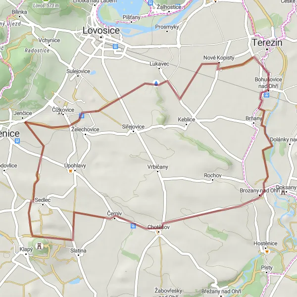 Map miniature of "Bohušovice nad Ohří - Brozany nad Ohří - Černiv - Jenčice Round Trip" cycling inspiration in Severozápad, Czech Republic. Generated by Tarmacs.app cycling route planner