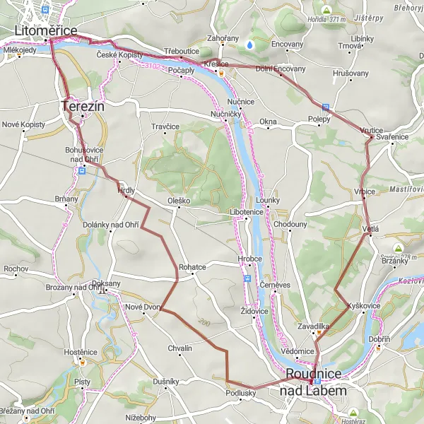 Miniaturní mapa "Kolem okolí Bohušovic nad Ohří" inspirace pro cyklisty v oblasti Severozápad, Czech Republic. Vytvořeno pomocí plánovače tras Tarmacs.app