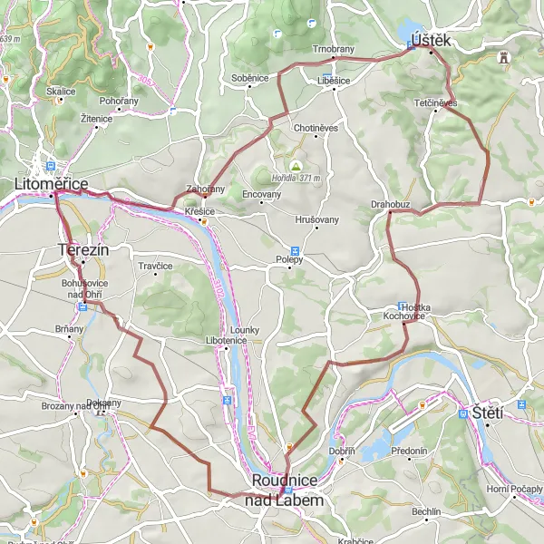 Miniaturní mapa "Gravelová cesta do Sovic" inspirace pro cyklisty v oblasti Severozápad, Czech Republic. Vytvořeno pomocí plánovače tras Tarmacs.app