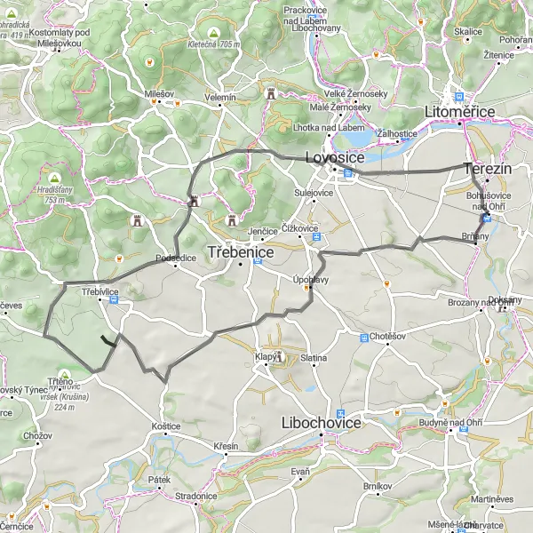 Karten-Miniaturansicht der Radinspiration "Bohušovice nad Ohří Road Cycling Adventure" in Severozápad, Czech Republic. Erstellt vom Tarmacs.app-Routenplaner für Radtouren