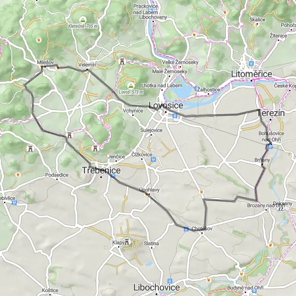 Miniatura mapy "Trasa ze startem niedaleko Bohušovice nad Ohří" - trasy rowerowej w Severozápad, Czech Republic. Wygenerowane przez planer tras rowerowych Tarmacs.app