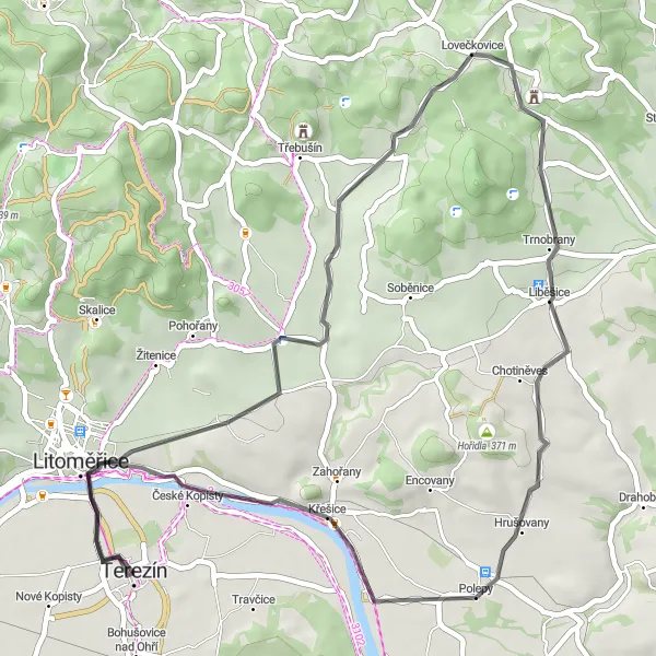 Miniaturní mapa "Road Route near Bohušovice nad Ohří" inspirace pro cyklisty v oblasti Severozápad, Czech Republic. Vytvořeno pomocí plánovače tras Tarmacs.app