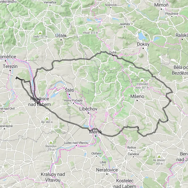 Map miniature of "Ultimate Cycling Challenge in the North Bohemian Mountains" cycling inspiration in Severozápad, Czech Republic. Generated by Tarmacs.app cycling route planner