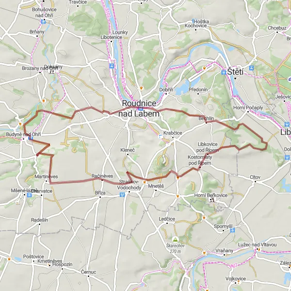 Miniaturní mapa "Gravelová cesta k Řípu" inspirace pro cyklisty v oblasti Severozápad, Czech Republic. Vytvořeno pomocí plánovače tras Tarmacs.app