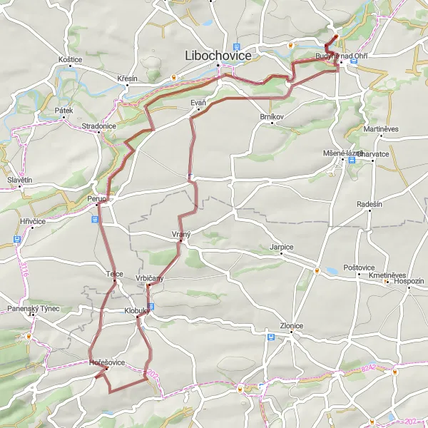 Map miniature of "Off-the-Beaten-Path Gravel Discovery" cycling inspiration in Severozápad, Czech Republic. Generated by Tarmacs.app cycling route planner