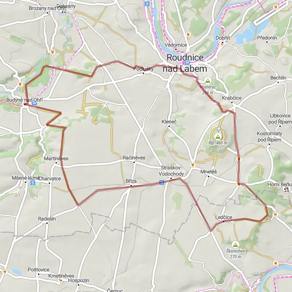 Mapa miniatúra "Trasa Písty-Kamenná Hláska-Ledčice-Bříza-Vrbka" cyklistická inšpirácia v Severozápad, Czech Republic. Vygenerované cyklistickým plánovačom trás Tarmacs.app