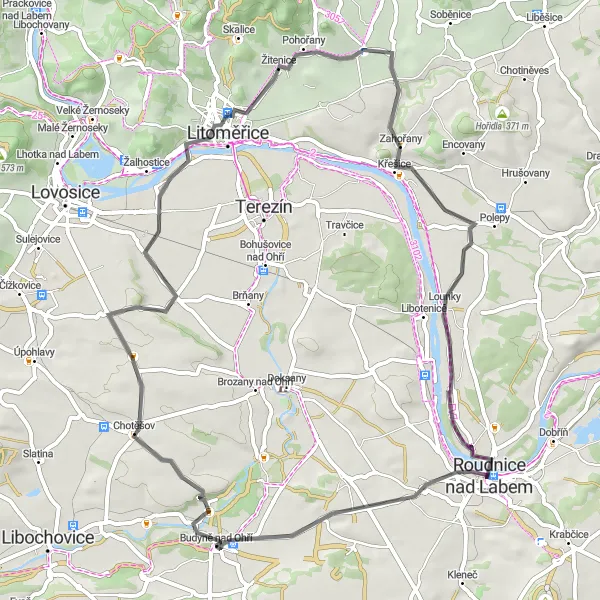 Karten-Miniaturansicht der Radinspiration "Road-Trip von Vrbičany nach Ploskovice" in Severozápad, Czech Republic. Erstellt vom Tarmacs.app-Routenplaner für Radtouren