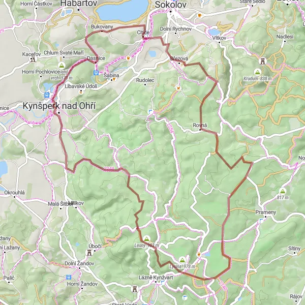 Mapa miniatúra "Gravelová jazda s výhľadmi" cyklistická inšpirácia v Severozápad, Czech Republic. Vygenerované cyklistickým plánovačom trás Tarmacs.app
