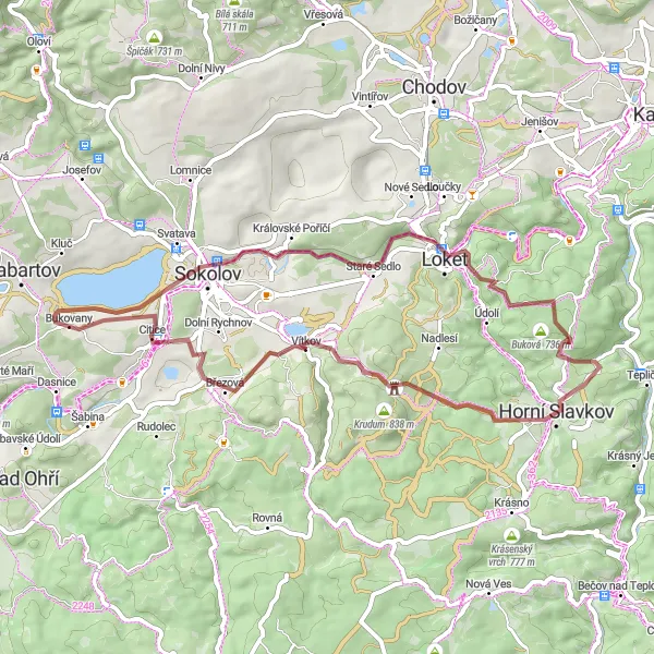 Miniaturní mapa "Gravel - Bukovany - Rozhledna Hard" inspirace pro cyklisty v oblasti Severozápad, Czech Republic. Vytvořeno pomocí plánovače tras Tarmacs.app