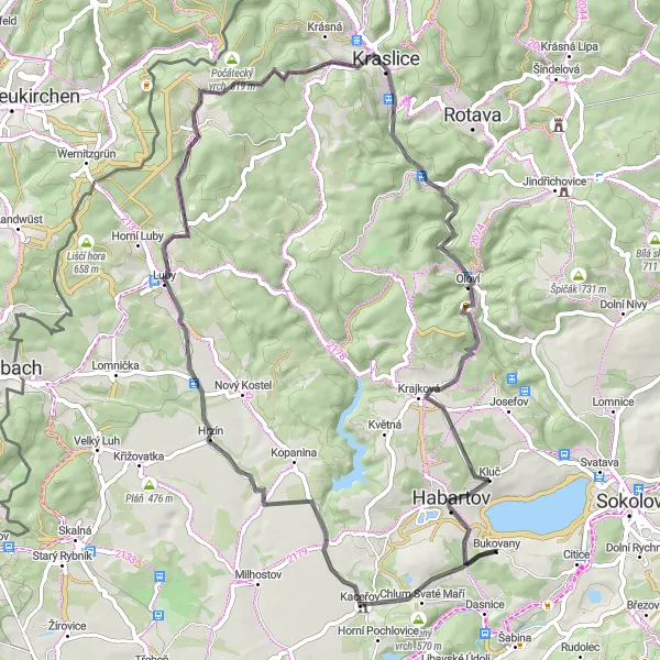 Miniatura mapy "Trasa rowerowa Kaceřov" - trasy rowerowej w Severozápad, Czech Republic. Wygenerowane przez planer tras rowerowych Tarmacs.app