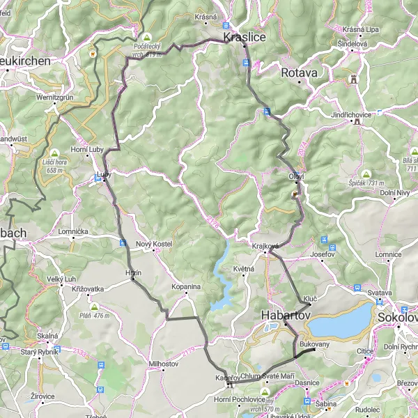 Map miniature of "Bukovany Road Route" cycling inspiration in Severozápad, Czech Republic. Generated by Tarmacs.app cycling route planner