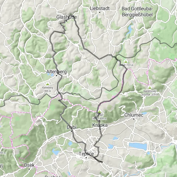 Karten-Miniaturansicht der Radinspiration "Straßenradtour mit herausfordernden Anstiegen" in Severozápad, Czech Republic. Erstellt vom Tarmacs.app-Routenplaner für Radtouren