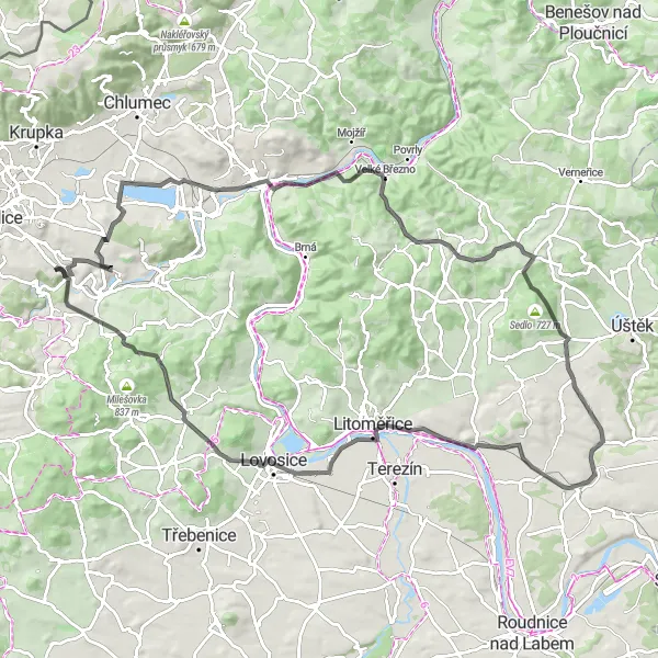 Karten-Miniaturansicht der Radinspiration "Abwechslungsreiche Straßentour über Mariánský vrch und Hadí vrch" in Severozápad, Czech Republic. Erstellt vom Tarmacs.app-Routenplaner für Radtouren