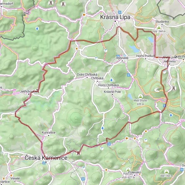 Miniaturní mapa "Krátká cyklotrasa kolem České Kamenice" inspirace pro cyklisty v oblasti Severozápad, Czech Republic. Vytvořeno pomocí plánovače tras Tarmacs.app