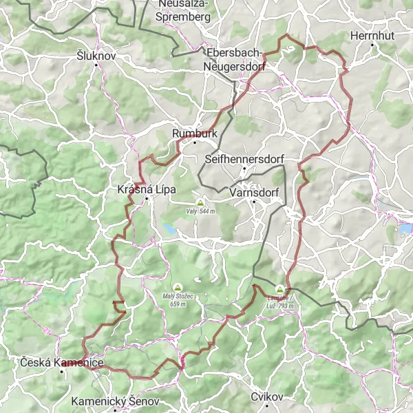 Map miniature of "The Ultimate Gravel Challenge" cycling inspiration in Severozápad, Czech Republic. Generated by Tarmacs.app cycling route planner
