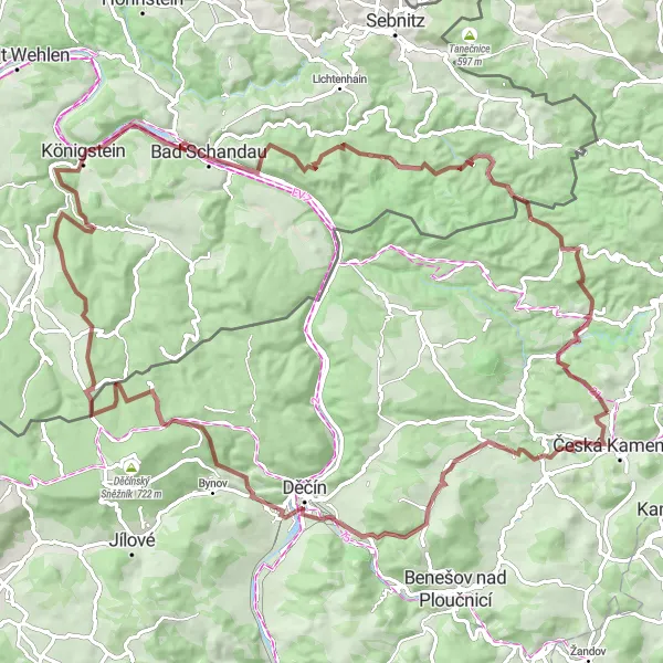 Map miniature of "The Gravel Expedition" cycling inspiration in Severozápad, Czech Republic. Generated by Tarmacs.app cycling route planner
