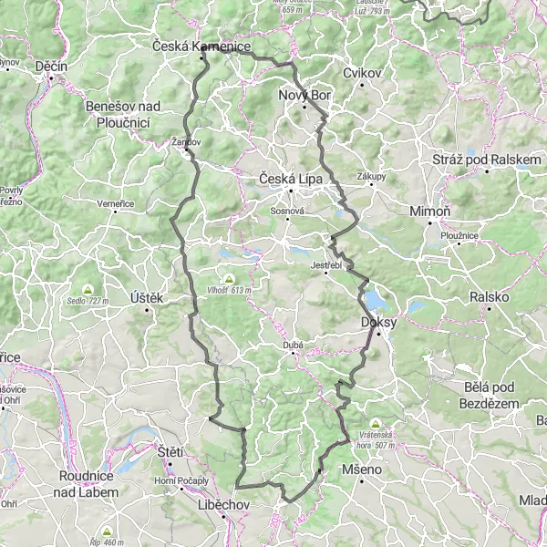 Map miniature of "Prysk and Hořice" cycling inspiration in Severozápad, Czech Republic. Generated by Tarmacs.app cycling route planner