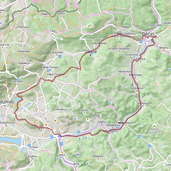 Map miniature of "The Gravel Expedition" cycling inspiration in Severozápad, Czech Republic. Generated by Tarmacs.app cycling route planner