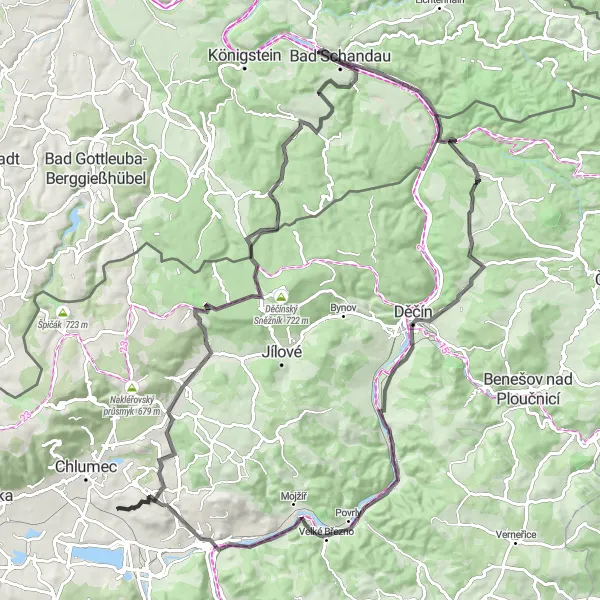 Map miniature of "Chabařovice to Habrovice Loop" cycling inspiration in Severozápad, Czech Republic. Generated by Tarmacs.app cycling route planner