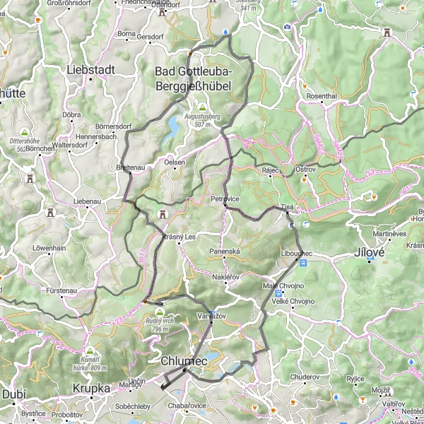 Map miniature of "Saxony Border Loop" cycling inspiration in Severozápad, Czech Republic. Generated by Tarmacs.app cycling route planner