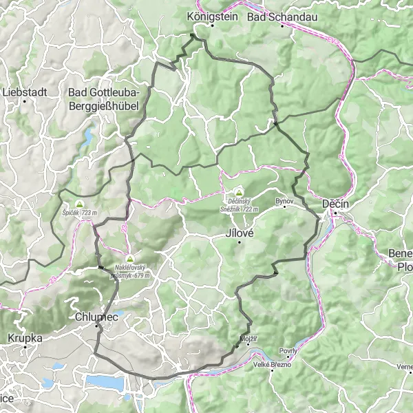 Map miniature of "Bernhardstein and Cunnersdorf Road Loop" cycling inspiration in Severozápad, Czech Republic. Generated by Tarmacs.app cycling route planner