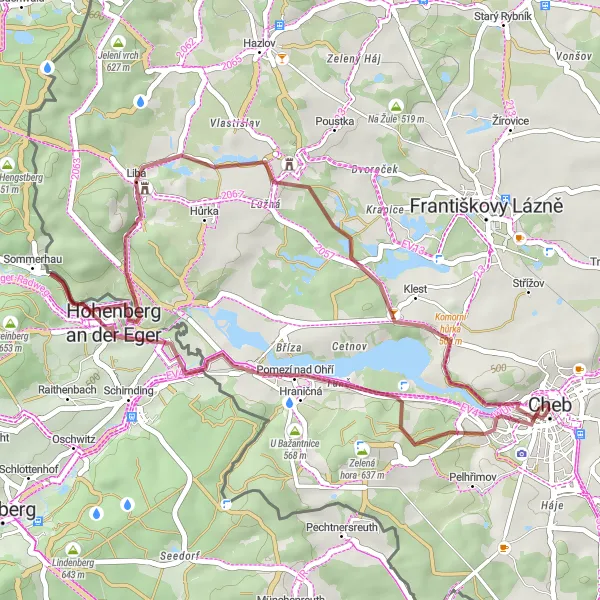 Map miniature of "Cheb Gravel Loop" cycling inspiration in Severozápad, Czech Republic. Generated by Tarmacs.app cycling route planner