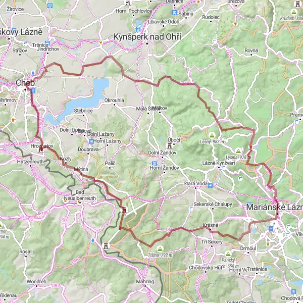 Miniaturní mapa "Expedice Krušnými horami" inspirace pro cyklisty v oblasti Severozápad, Czech Republic. Vytvořeno pomocí plánovače tras Tarmacs.app