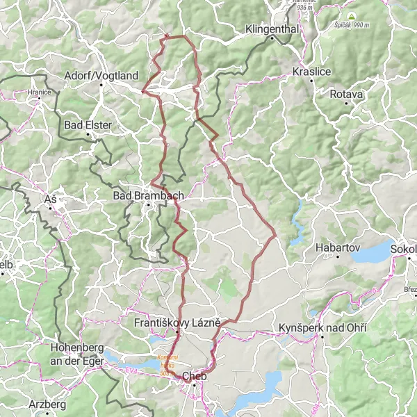 Map miniature of "Gravel Adventure in Cheb region" cycling inspiration in Severozápad, Czech Republic. Generated by Tarmacs.app cycling route planner