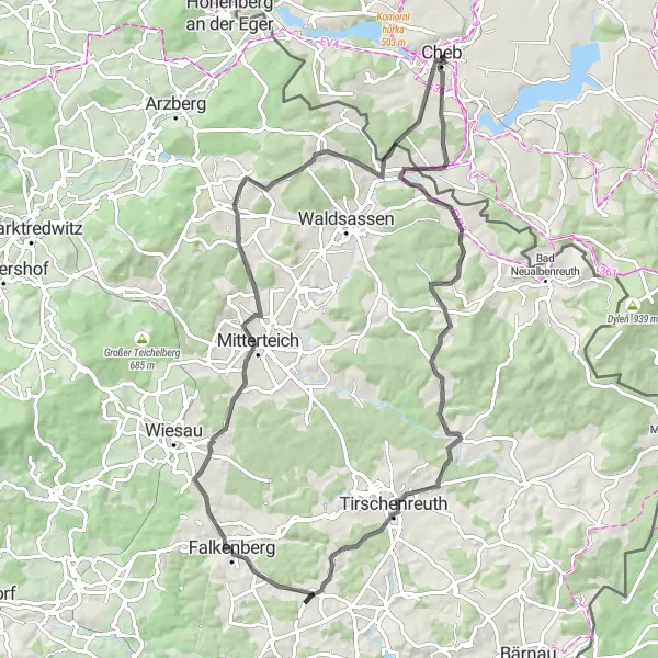 Mapa miniatúra "Historická okružní cesta" cyklistická inšpirácia v Severozápad, Czech Republic. Vygenerované cyklistickým plánovačom trás Tarmacs.app