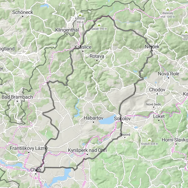 Miniatura mapy "Wycieczka szosowa w okolice Chebu" - trasy rowerowej w Severozápad, Czech Republic. Wygenerowane przez planer tras rowerowych Tarmacs.app