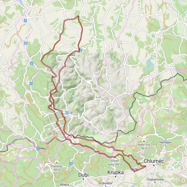 Mapa miniatúra "Gravel trasa k Francouzskému pomníku" cyklistická inšpirácia v Severozápad, Czech Republic. Vygenerované cyklistickým plánovačom trás Tarmacs.app