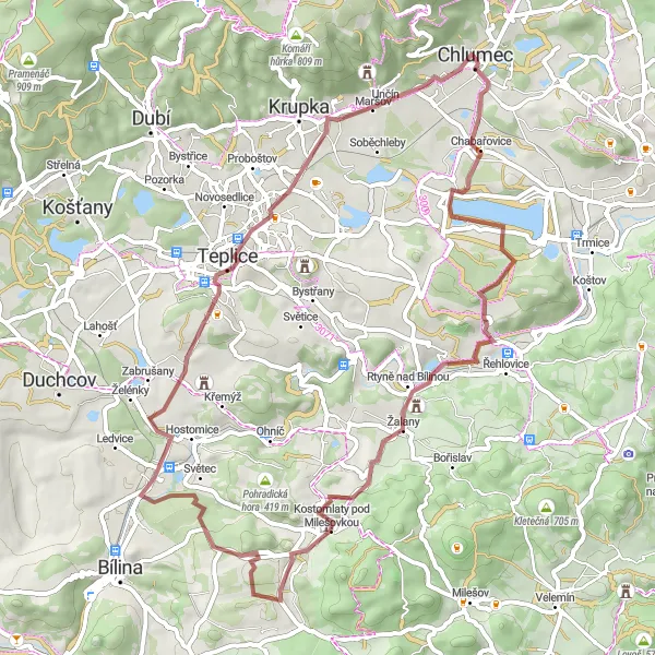 Map miniature of "Chlumec to Jedovina Gravel Loop" cycling inspiration in Severozápad, Czech Republic. Generated by Tarmacs.app cycling route planner