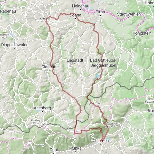 Miniaturní mapa "Okruh kolem Chlumce a Rudného vrchu" inspirace pro cyklisty v oblasti Severozápad, Czech Republic. Vytvořeno pomocí plánovače tras Tarmacs.app