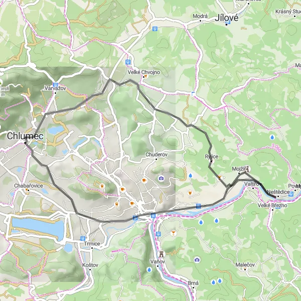 Miniaturní mapa "Zajímavý okruh kolem oblasti" inspirace pro cyklisty v oblasti Severozápad, Czech Republic. Vytvořeno pomocí plánovače tras Tarmacs.app