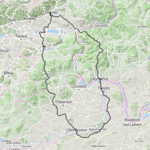 Miniaturní mapa "Okružní cesta kolem Severozápadu" inspirace pro cyklisty v oblasti Severozápad, Czech Republic. Vytvořeno pomocí plánovače tras Tarmacs.app